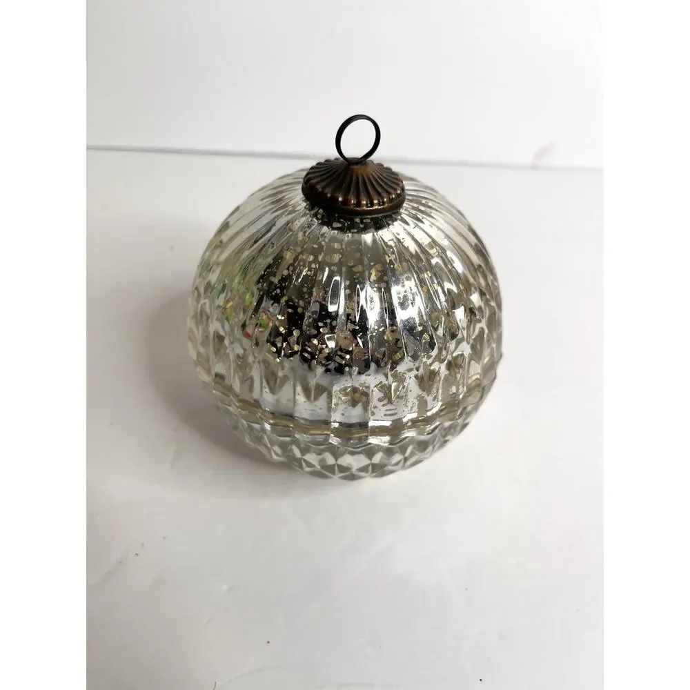 Silver Mercury Glass Ornament Candle Shimmery Glow Use L.E.D Or Your Own Candle